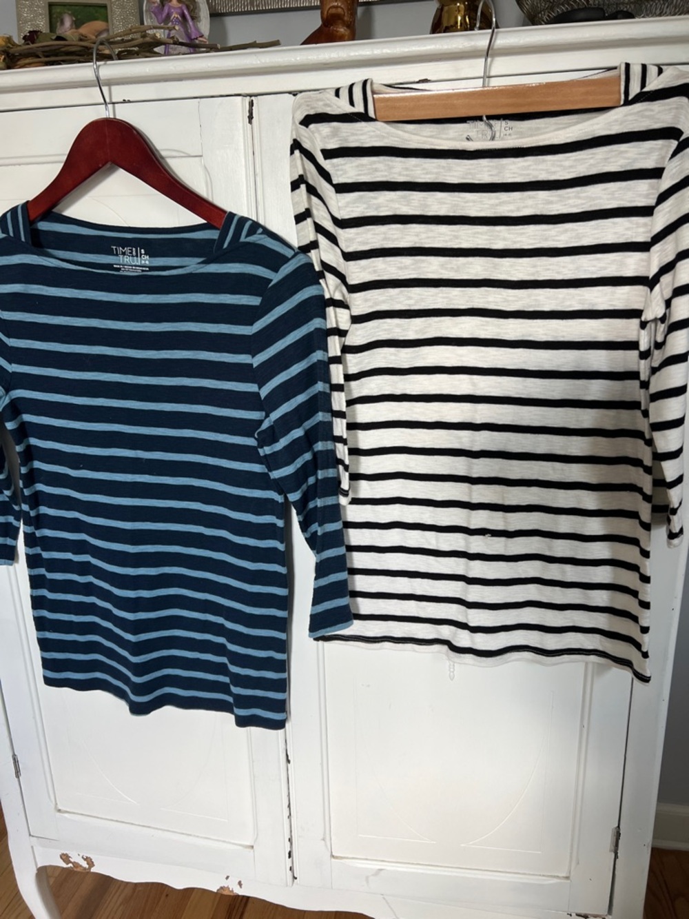 2/$7 bundle discount - 2 boat neck striped 3/4 sleeve shirts. Both for $5